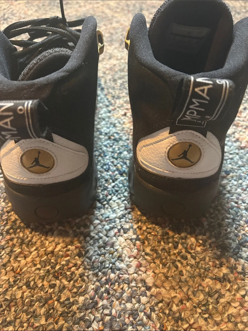Jordan Kids Black and White Sneakers with Gold Jumpman